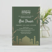Gouden Moskee Silhouet Iftar Diner Uitnodiging (Staand voorkant)