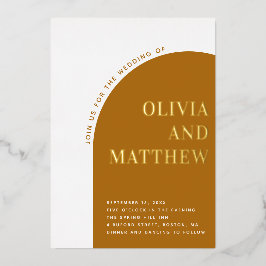 Gouden mosterd moderne typografie boog val bruilof folie uitnodiging
