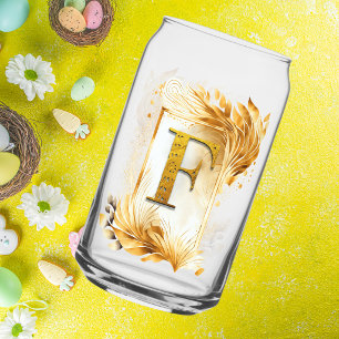 Gouden Motieven Monogram Letter F Blikvorm Glas