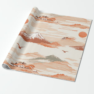 Gouden Mount Fuji Zonsopgang Japan Waterverf Patro Cadeaupapier