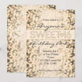 Gouden Mousserende Lights SWEET 16 Party Uitnodigi Kaart (Voorkant / Achterkant)