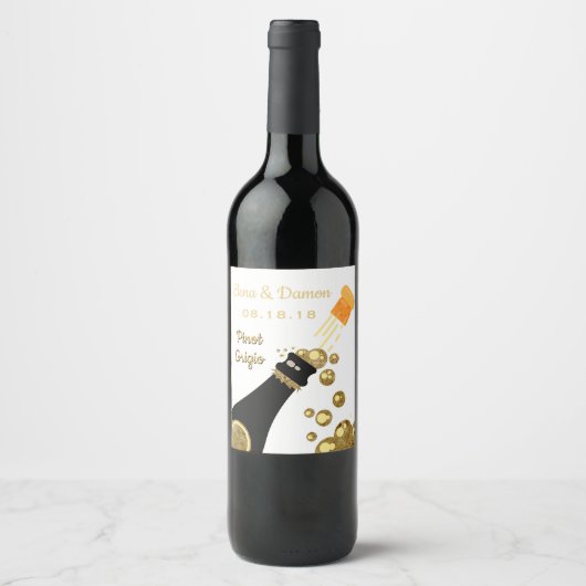 Gouden Mousserende Wijn Bubbels Bruiloft Etiket (Voorkant)