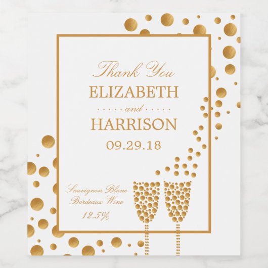 Gouden Mousserende Wijn Bubbels Bruiloft Wijn Etiket (Enkel label)