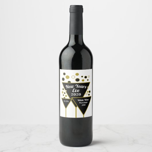 Gouden mousserende wijn, oudejaarsavond wijn etiket (Voorkant)