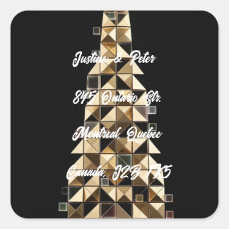 Gouden Mozaïek Kerstboom Geometrisch Vierkante Sticker