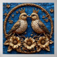 Gouden Mozaïek Vogels Koninklijke Kroon Symmetrie 