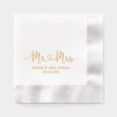 Gouden Mr en Mrs Hart Script Bruiloft Folie Servetten (Voorkant)
