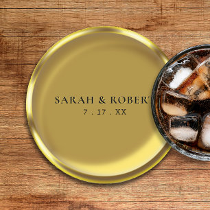 Gouden Munt Elegante Luxe Bruiloft Ronde Kartonnen Onderzetter