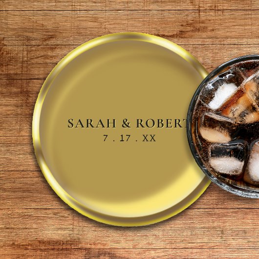Gouden Munt Elegante Luxe Bruiloft Ronde Kartonnen Onderzetter
