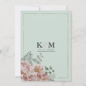 Gouden munt groen roze waterverf bloemenbruiloft kaart (Achterkant)