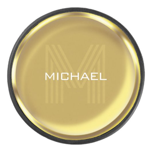 Gouden Munt Naam Monogram Initiaal Hockey Puck (Voorkant)