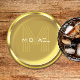 Gouden Munt Naam Monogram Initiaal Ronde Kartonnen Onderzetter