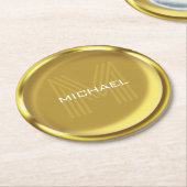 Gouden Munt Naam Monogram Initiaal Ronde Kartonnen Onderzetter (Gebogen)