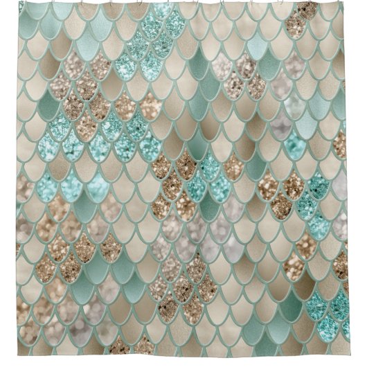 Gouden Munt Zeemeermin Schalen Glam #1 (Faux Glitt Douchegordijn (Voorkant)