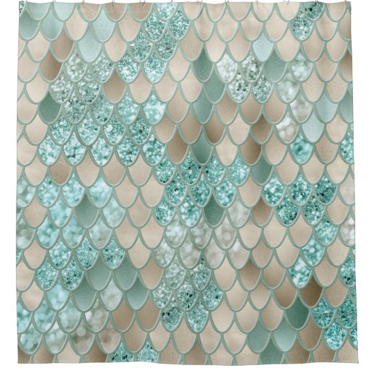 Gouden Munt Zeemeermin Schalen Glam #2 (Faux Glitt Douchegordijn (Voorkant)