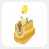 Gouden Munten Buidel Vierkante Sticker (Voorkant)
