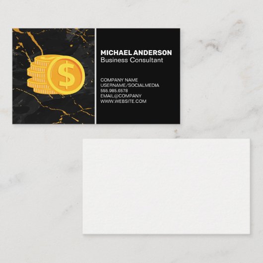 Gouden munten valuta | Zwarte marmer Visitekaartje (Voorkant / Achterkant)