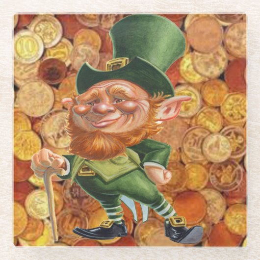 gouden munten van leprechaun glazen onderzetter (Voorkant)