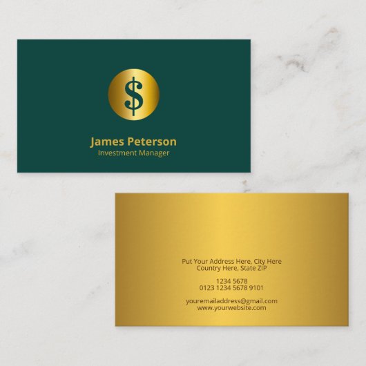 Gouden muntsymbool | Elegante groene Tosca Visitekaartje (Voorkant / Achterkant)