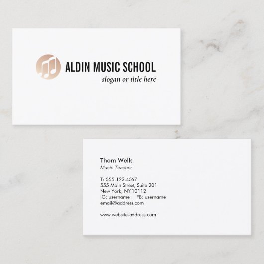 Gouden muziek Note Logo Wit Visitekaartje (Voorkant / Achterkant)