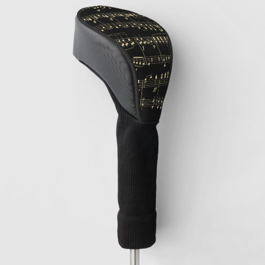 Gouden muziek op zwart golfheadcover (Schuin)