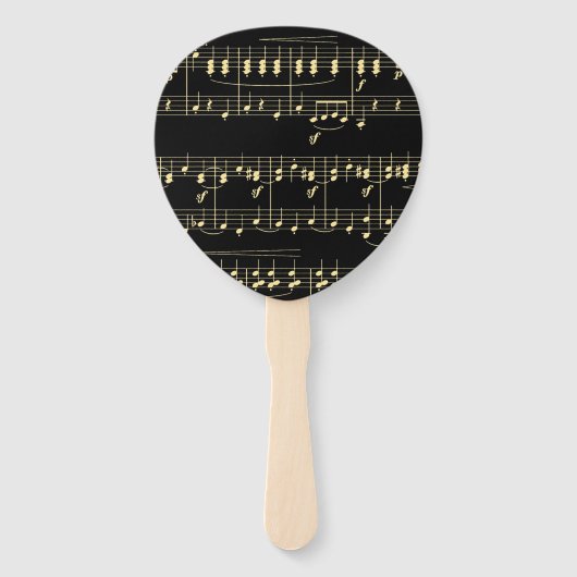 Gouden muziek op zwart handwaaier (Voorkant)