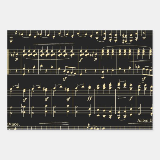 Gouden muziek op zwart inpakpapier vel (Voorkant 2)
