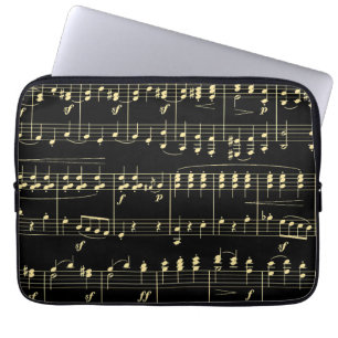 Gouden muziek op zwart laptop sleeve