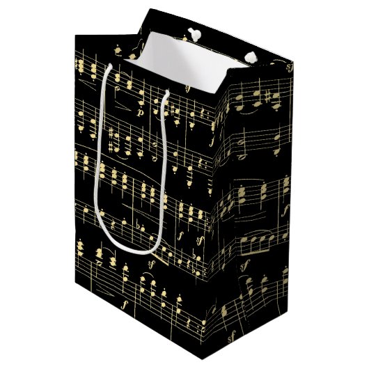 Gouden muziek op zwart medium cadeauzakje (Voorkant Gekanteld)