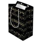 Gouden muziek op zwart medium cadeauzakje (Achterkant Gekanteld)