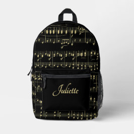 Gouden Muziek op Zwart Script Naam Front Bedrukte Rugzak