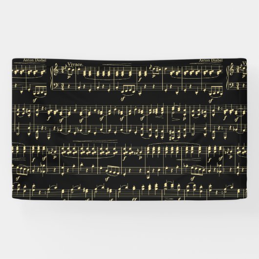 Gouden muziek op zwart spandoek (Horizontaal)