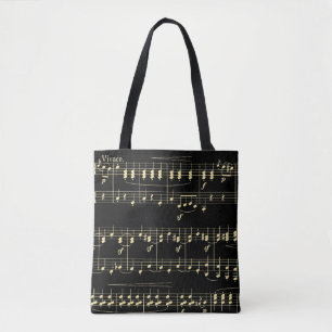 Gouden muziek op zwart tote bag