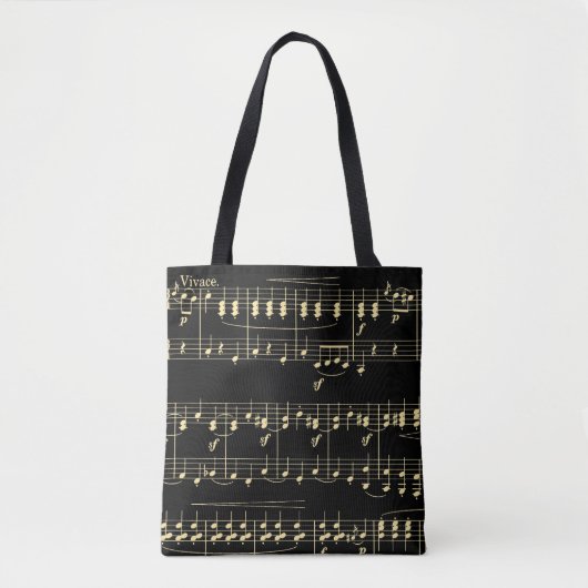 Gouden muziek op zwart tote bag (Voorkant)