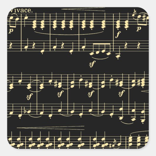 Gouden muziek op zwart vierkante sticker (Voorkant)