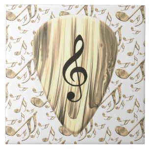 Gouden Muziekgitaarpick – Vioolsleutel Kunst Tegeltje