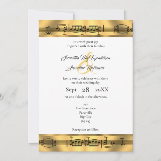 Gouden muzieknoot bruiloft kaart (Voorkant)