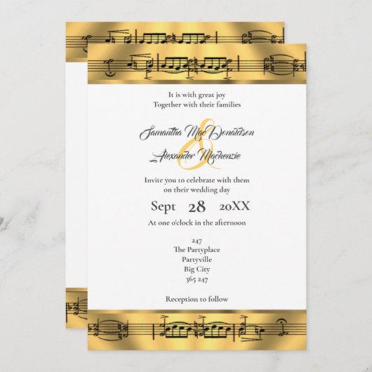 Gouden muzieknoot bruiloft kaart (Voorkant / Achterkant)
