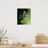 gouden muzieknoot, girale monogram poster (Keuken)
