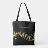 Gouden Muzieknoten Custom Singer Modern Zwart Tote Bag (Achterkant)