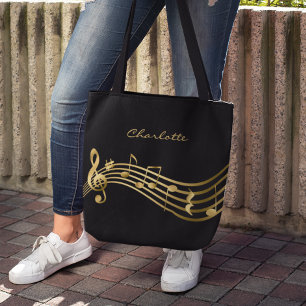 Gouden Muzieknoten Custom Singer Modern Zwart Tote Bag