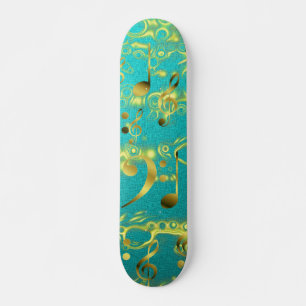 gouden muzieknoten in munt skateboard