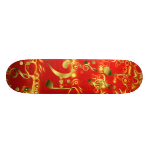 gouden muzieknoten in rood skateboard