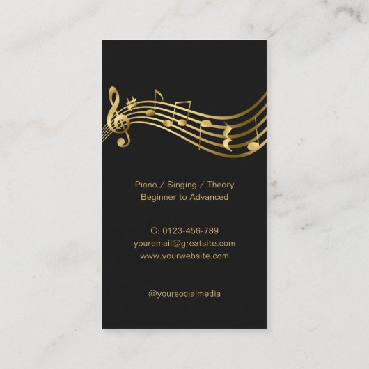 Gouden Muzieknoten Muziekleraar Elegant Visitekaartje (Achterkant)