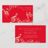 Gouden Muzieknoten op rood Visitekaartje (Voorkant / Achterkant)