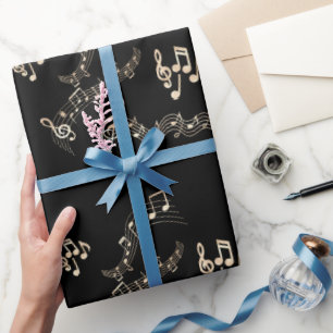 Gouden Muzieknoten op Zwart Medium Cadeaupapier