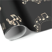 Gouden Muzieknoten op Zwart Medium Cadeaupapier (Rol Hoek)