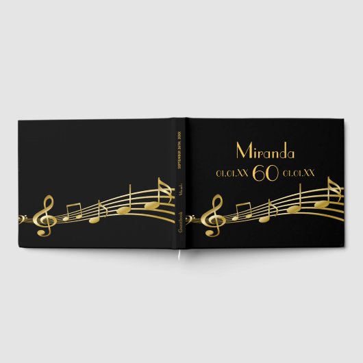 gouden muzieknoten voor 60ste verjaardag op zwart gastenboek (Volledig)