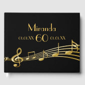 gouden muzieknoten voor 60ste verjaardag op zwart gastenboek (Voorkant)