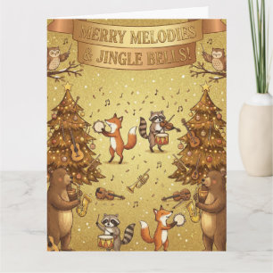 Gouden Muzikale Kerstmis Dieren & Muziek Kaart